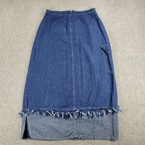 Vintage Sandra Fashion Denim Skirt 42 US 12 Blue Jean Fringe Western Rodeo Maxi